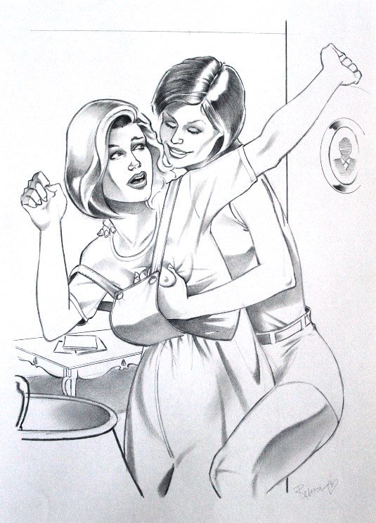 Housewives at play - hot cartoon. 